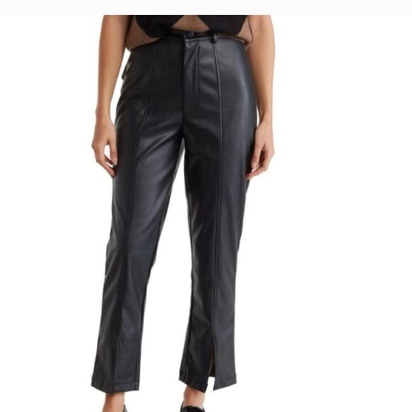 Wildfox high rise straight leg vegan leather pants w split hem size Large NWT - Picture 1 of 3